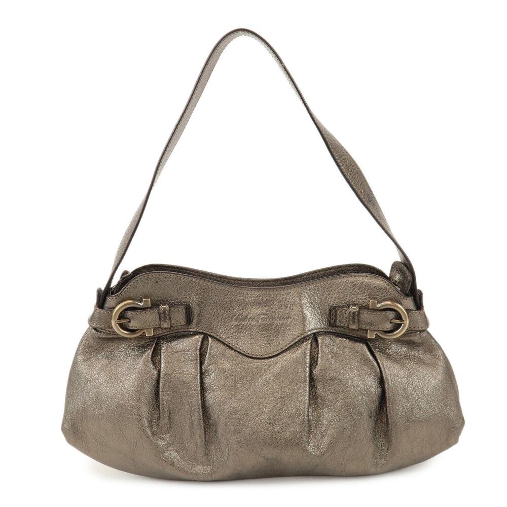 Ferragamo Gancini Leather Shoulder Bag Bronze